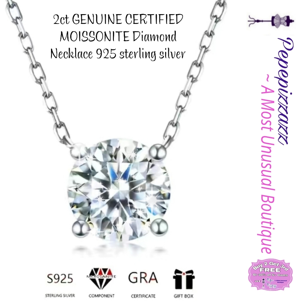 2ct certified GENUINE MOISSONITE Diamond Necklace 925 sterling silver